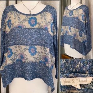 Hem & Thread Asymmetric Sweater Blue Tan S